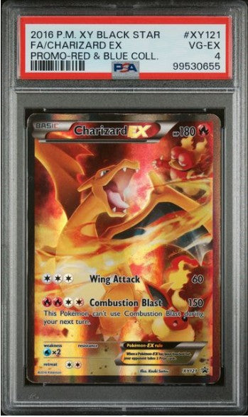 2016 POKEMON XY BLACK STAR PROMO #XY121 FA/CHARIZARD EX PROMO-RED & BLUE COLL. PSA 4
