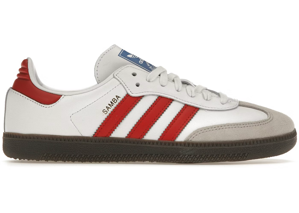 Adidas Samba OG White better scarlet 
Shop dit næste par Adidas Samba her hos os. Samba er den perfekte kvalitets sko, med sin yderst gode komfort er det den perfekte sneaker til alle. Køb dem lige her
set fra siden
