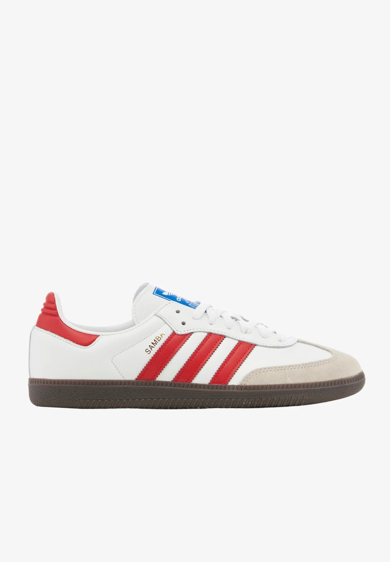 Adidas Samba OG White better scarlet 
Shop dit næste par Adidas Samba her hos os. Samba er den perfekte kvalitets sko, med sin yderst gode komfort er det den perfekte sneaker til alle. Køb dem lige her
side view