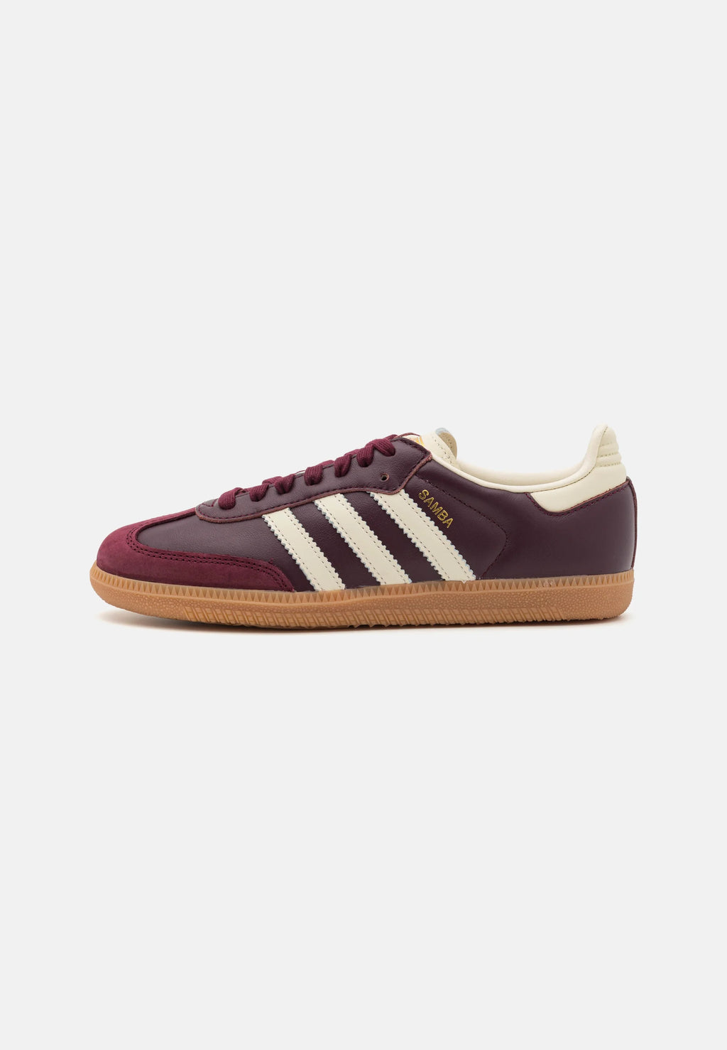 Adidas Samba og Maroon Gold.
Den perfekte sneaker fra Adidas, i sin lækre farve er den garanteret til at få dig til at skille sig ud. Køb denne Samba model allerede idag. 
Set fra siden