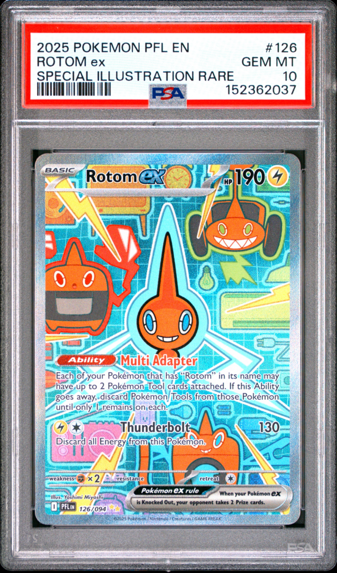 2025 POKEMON PFL EN-PHANTASMAL FLAMES #126 ROTOM ex SPECIAL ILLUSTRATION RARE PSA 10