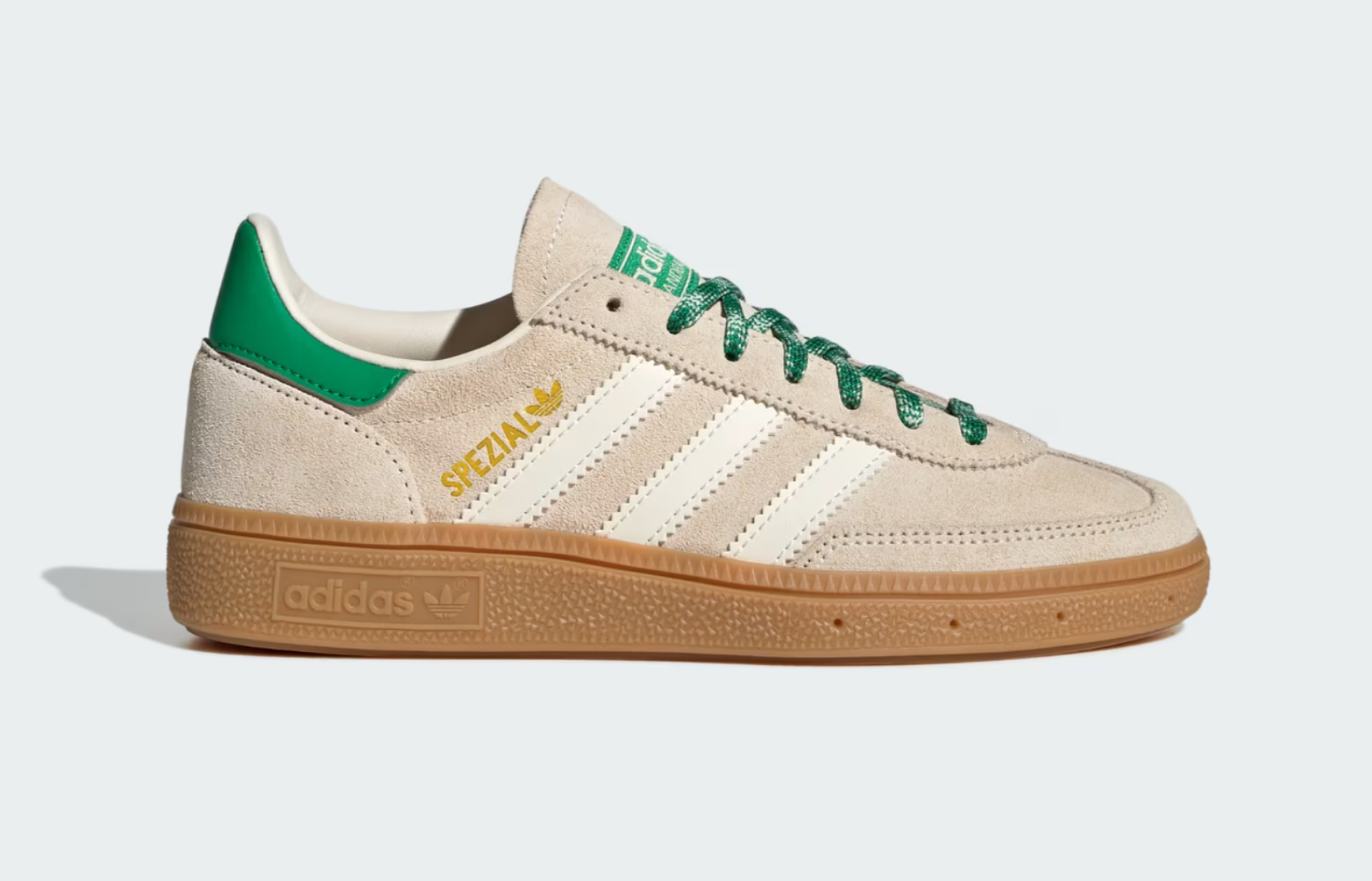 Adidas Handball Spezial Cream White Green – klassisk retro-sneaker i ruskind med grønne detaljer, høj komfort og ikonisk vintage-stil.