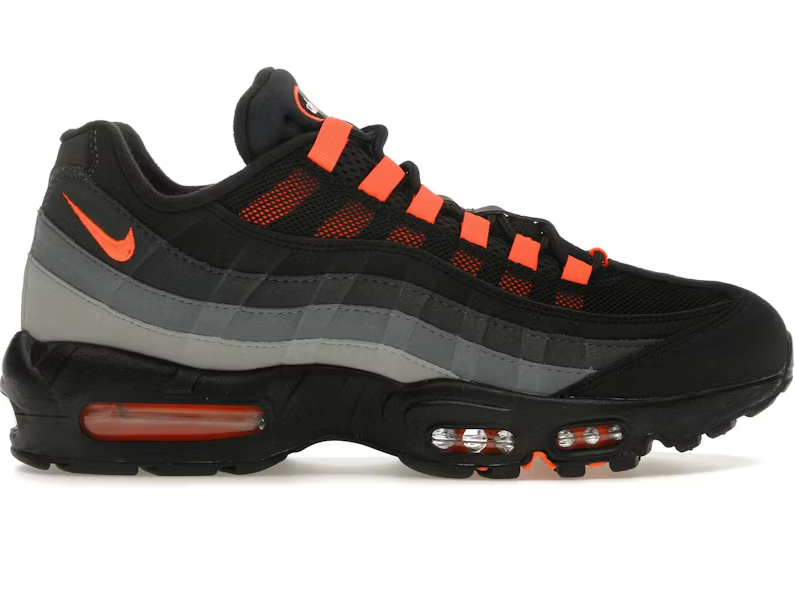 Nike Air Max 95 Black Hyper Crimson sneaker i sort med orange detaljer og Air Max komfort. Model FV4710-002 (2024).